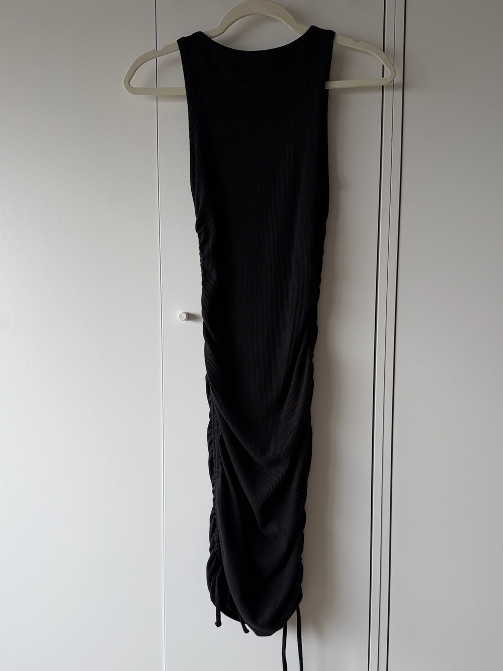 Lulus Over and Over Black Ribbed Drawstring Ruched Bodycon Dress - Picture 5 of 6